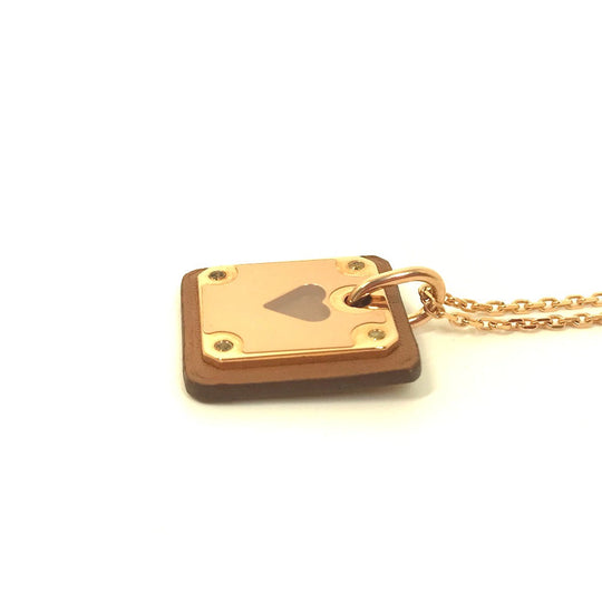 HERMES Necklace Metal, Leather gold Heart Chain Asdukour PM Women Used Authentic