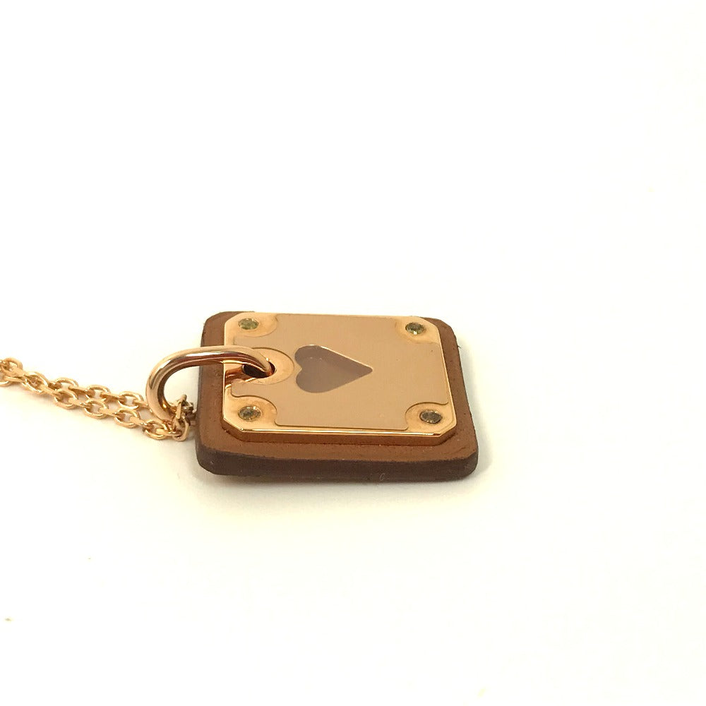 HERMES Necklace Metal, Leather gold Heart Chain Asdukour PM Women Used Authentic