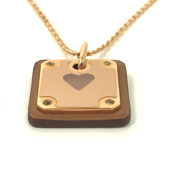 HERMES Necklace Metal, Leather gold Heart Chain Asdukour PM Women Used Authentic