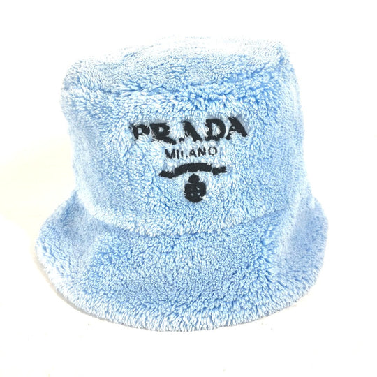 PRADA hat 1HC137 polyester blue fur logo Women S Used Authentic