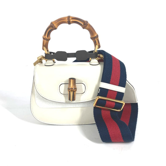 GUCCI Handbag 686864 leather white Bamboo 2WAY bag Women Used Authentic