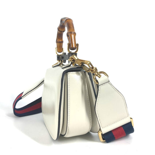 GUCCI Handbag 686864 leather white Bamboo 2WAY bag Women Used Authentic