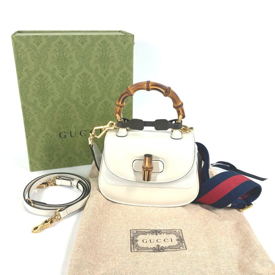 GUCCI Handbag 686864 leather white Bamboo 2WAY bag Women Used Authentic