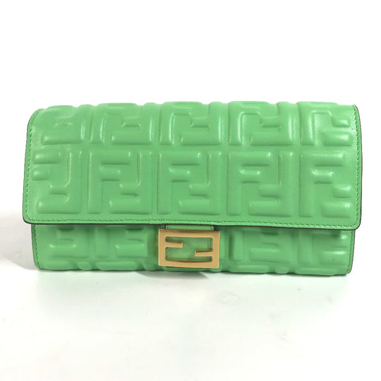 FENDI Long Wallet Purse 8M0251 leather green Baguette Continental Wallet Women Used Authentic