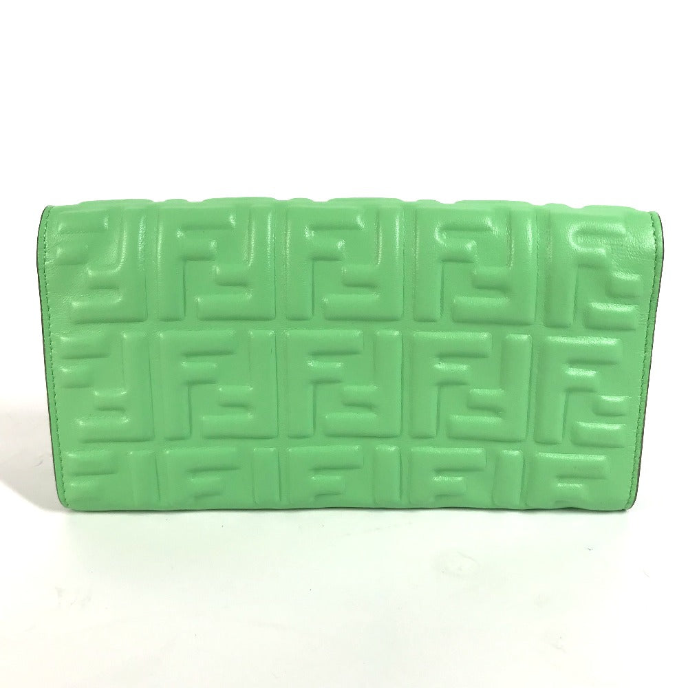 FENDI Long Wallet Purse 8M0251 leather green Baguette Continental Wallet Women Used Authentic