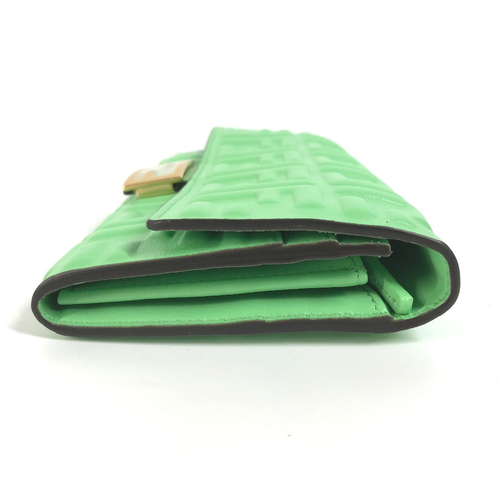FENDI Long Wallet Purse 8M0251 leather green Baguette Continental Wallet Women Used Authentic