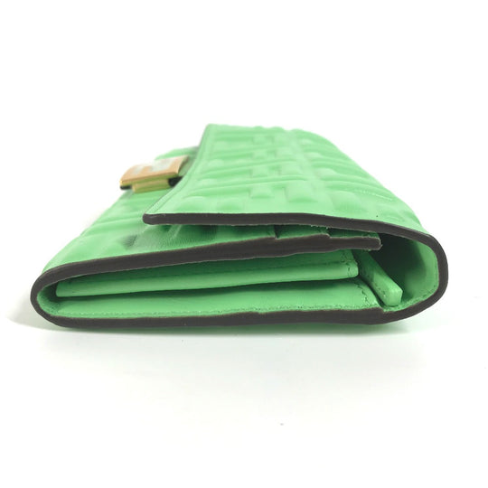 FENDI Long Wallet Purse 8M0251 leather green Baguette Continental Wallet Women Used Authentic