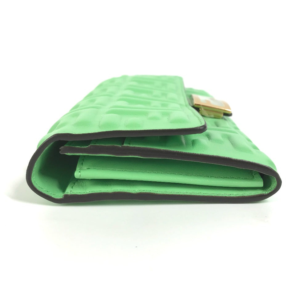 FENDI Long Wallet Purse 8M0251 leather green Baguette Continental Wallet Women Used Authentic