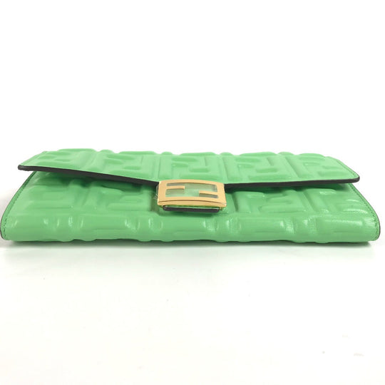 FENDI Long Wallet Purse 8M0251 leather green Baguette Continental Wallet Women Used Authentic