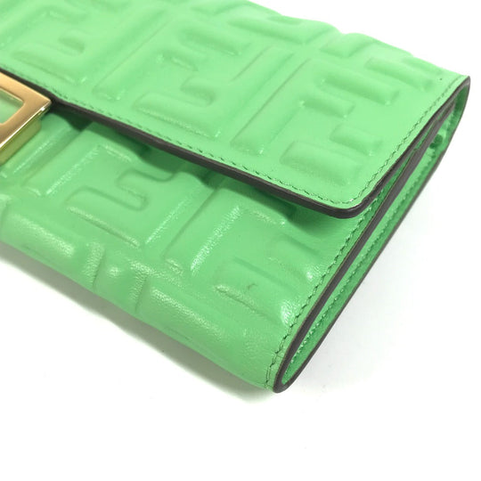 FENDI Long Wallet Purse 8M0251 leather green Baguette Continental Wallet Women Used Authentic
