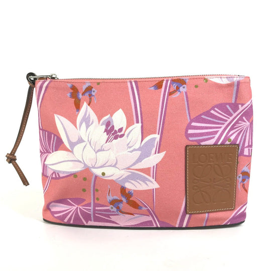 LOEWE Clutch bag Leather / canvas pink Paula's Ibiza Oblong logo Women Used Authentic