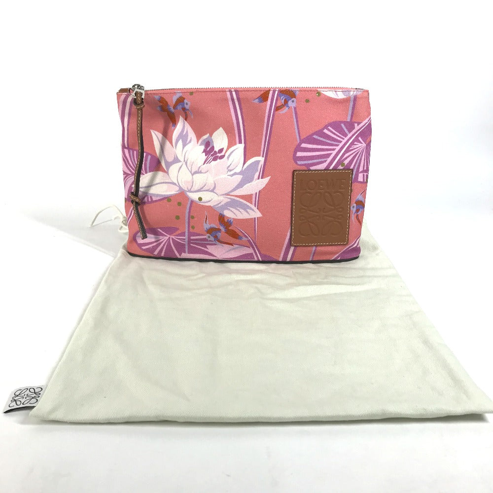 LOEWE Clutch bag Leather / canvas pink Paula's Ibiza Oblong logo Women Used Authentic