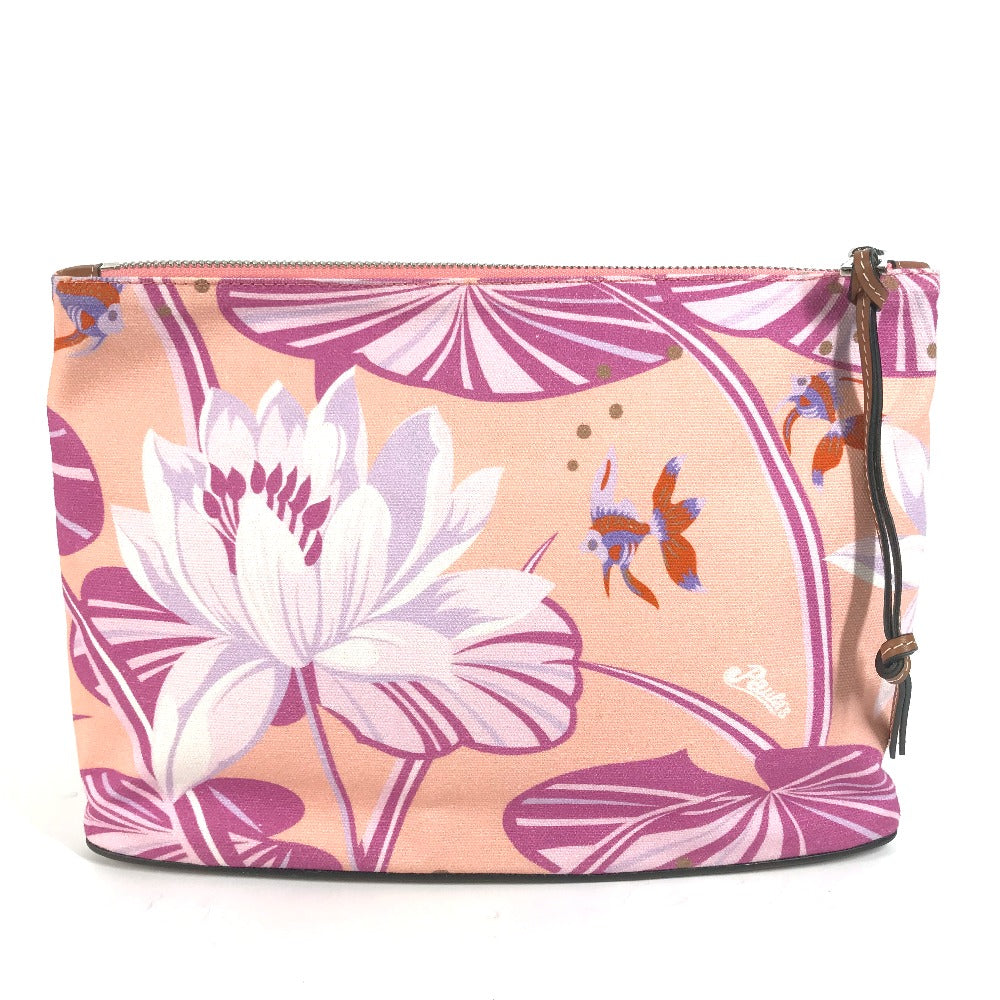 LOEWE Clutch bag Leather / canvas pink Paula's Ibiza Oblong logo Women Used Authentic