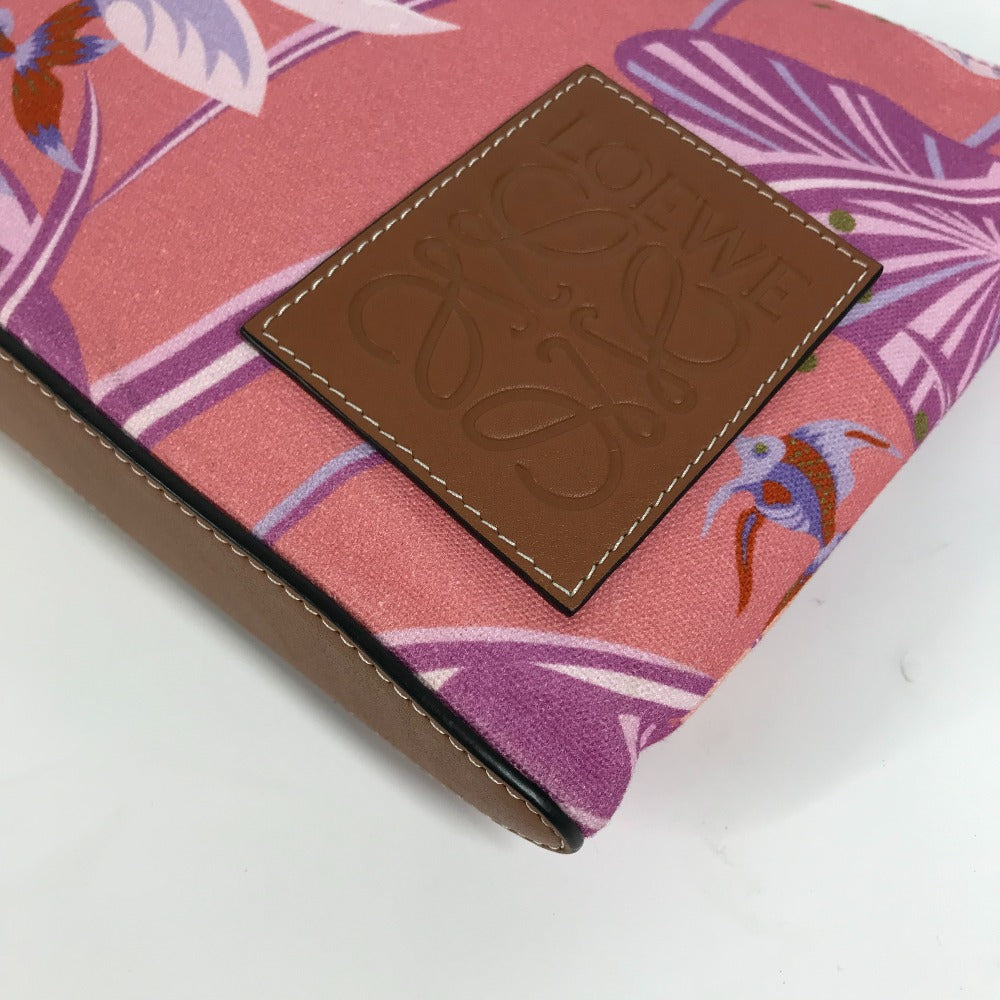 LOEWE Clutch bag Leather / canvas pink Paula's Ibiza Oblong logo Women Used Authentic