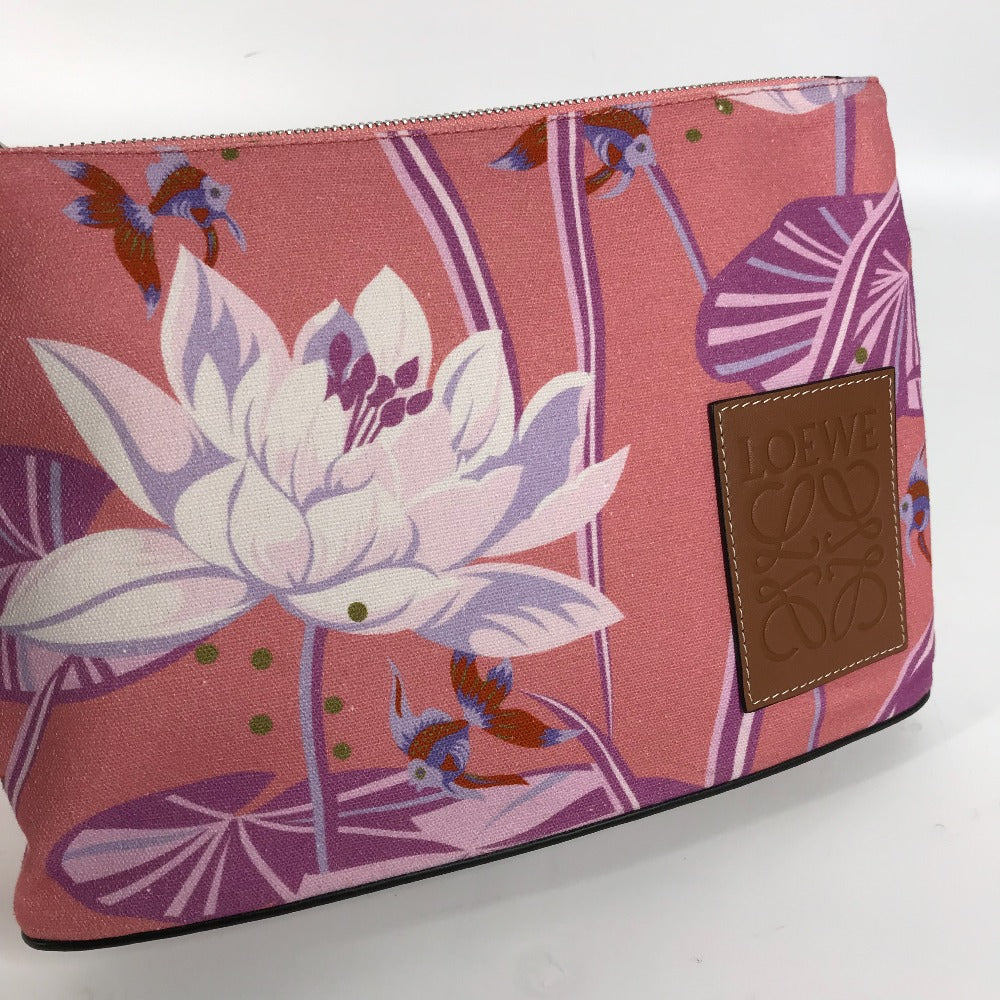 LOEWE Clutch bag Leather / canvas pink Paula's Ibiza Oblong logo Women Used Authentic