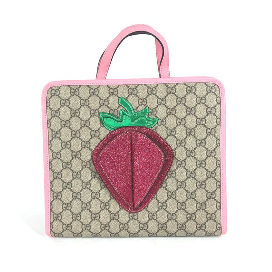 GUCCI Handbag 630589 GG Supreme canvas, leather pink Chilled license GG Supreme Strawberry Strawberry Glitter Kids Used Authentic