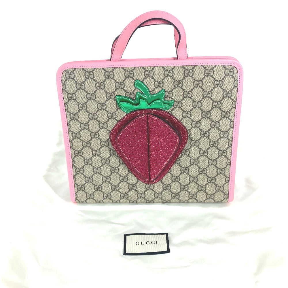 GUCCI Handbag 630589 GG Supreme canvas, leather pink Chilled license GG Supreme Strawberry Strawberry Glitter Kids Used Authentic