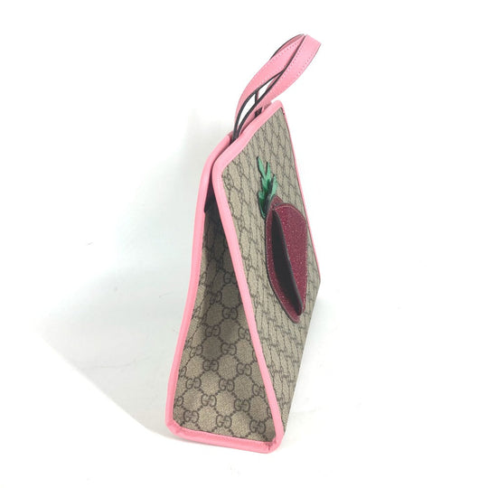 GUCCI Handbag 630589 GG Supreme canvas, leather pink Chilled license GG Supreme Strawberry Strawberry Glitter Kids Used Authentic