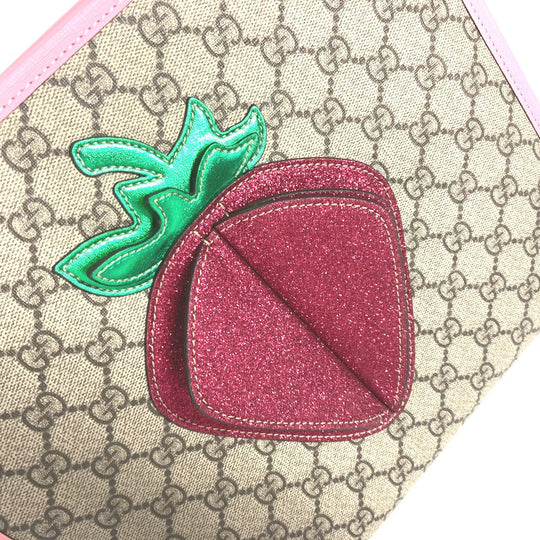 GUCCI Handbag 630589 GG Supreme canvas, leather pink Chilled license GG Supreme Strawberry Strawberry Glitter Kids Used Authentic