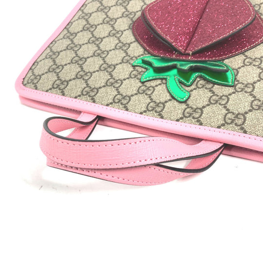 GUCCI Handbag 630589 GG Supreme canvas, leather pink Chilled license GG Supreme Strawberry Strawberry Glitter Kids Used Authentic