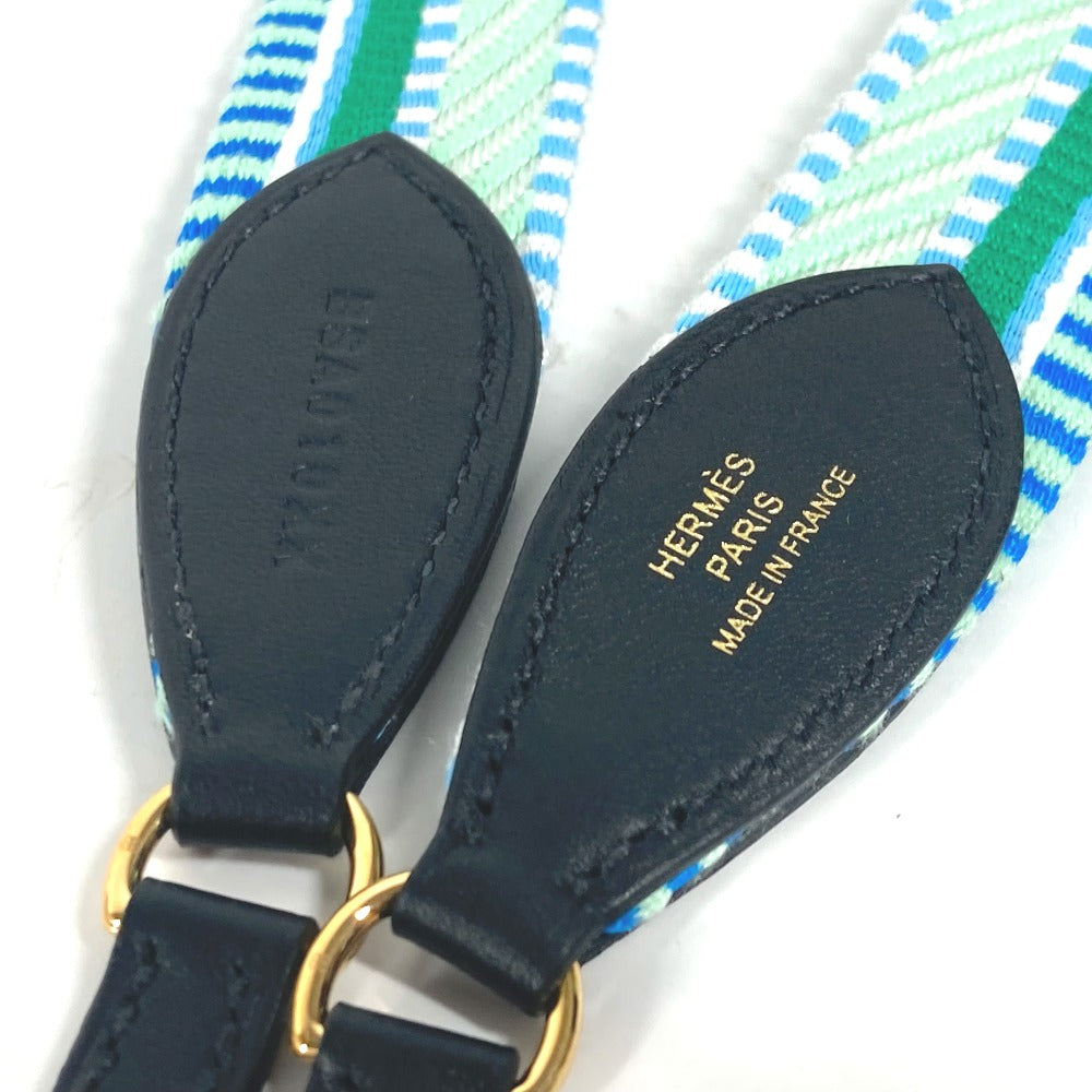 HERMES Shoulder strap Leather / canvas green bandouliere Cavale To Go Women Used Authentic