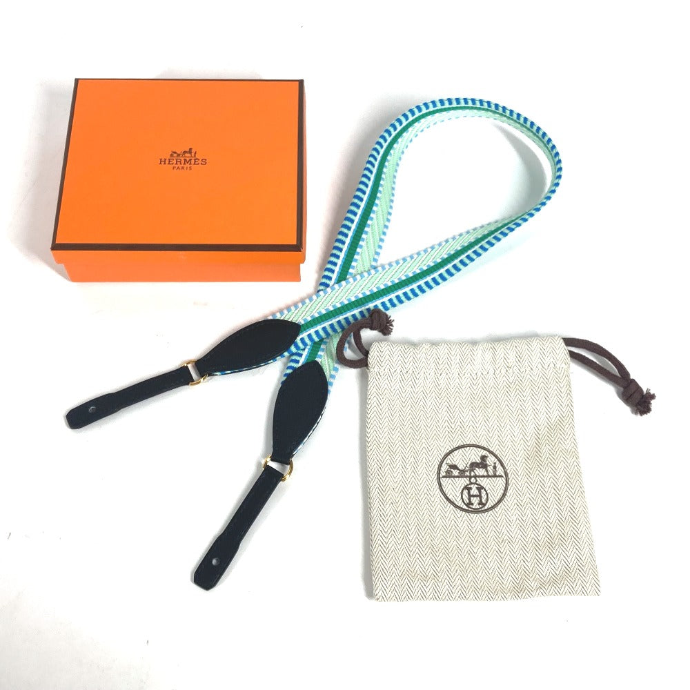 HERMES Shoulder strap Leather / canvas green bandouliere Cavale To Go Women Used Authentic