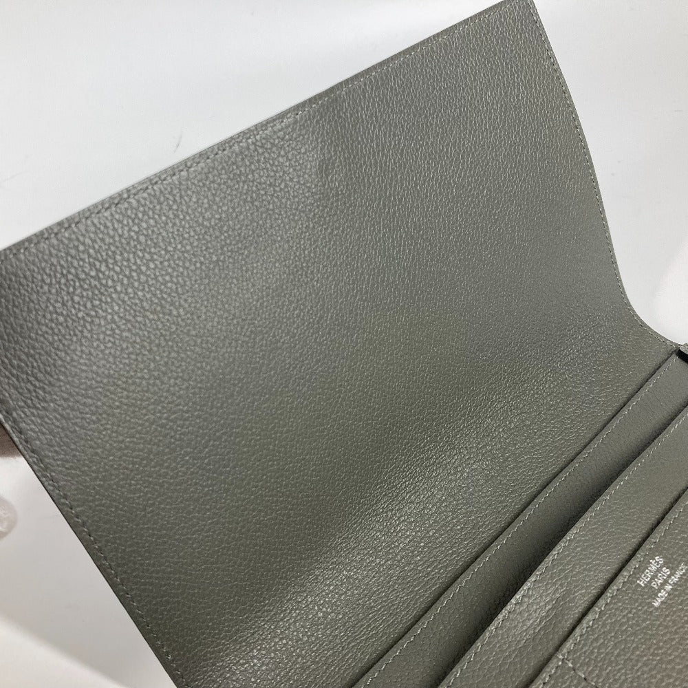 HERMES Long Wallet Purse Evercolor gray RMS Tutankhamun Women Used Authentic