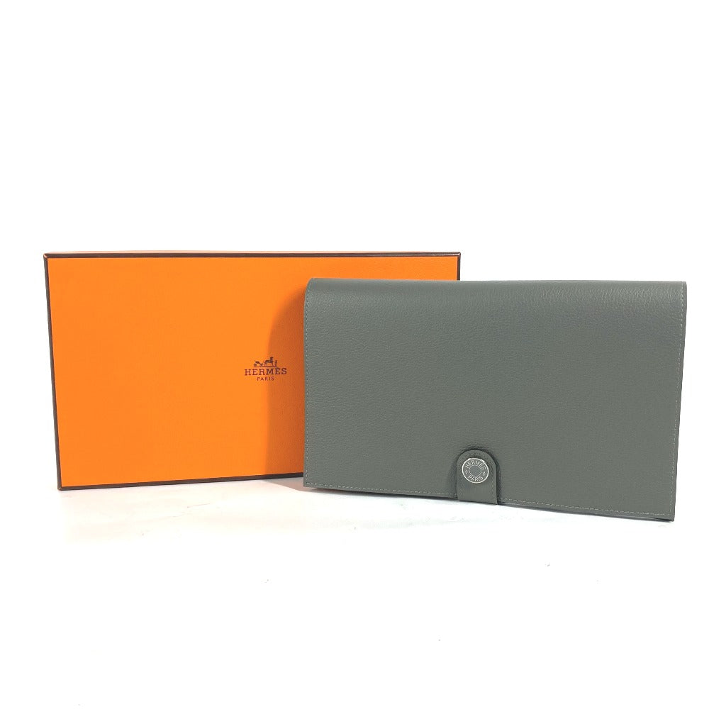 HERMES Long Wallet Purse Evercolor gray RMS Tutankhamun Women Used Authentic