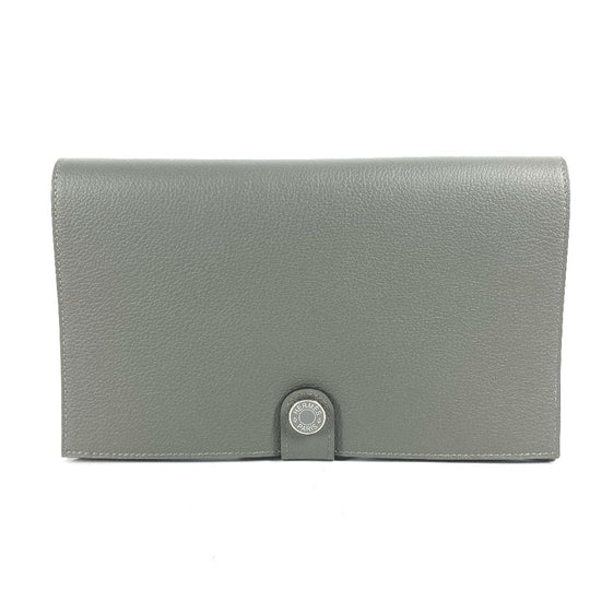 HERMES Long Wallet Purse Evercolor gray RMS Tutankhamun Women Used Authentic