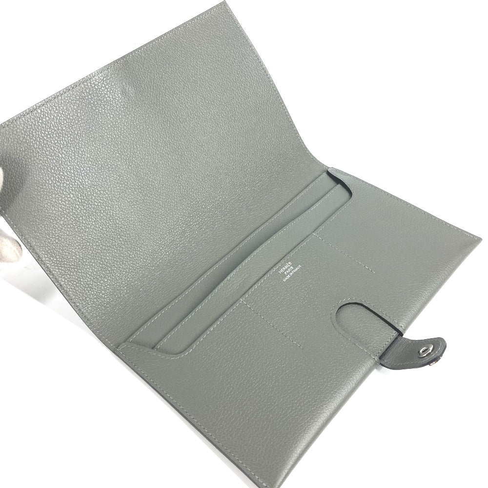HERMES Long Wallet Purse Evercolor gray RMS Tutankhamun Women Used Authentic