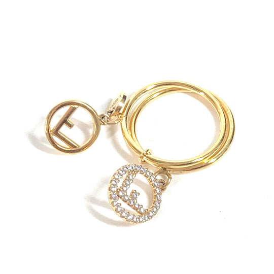 FENDI Ring metal gold F is rhinestone logo S