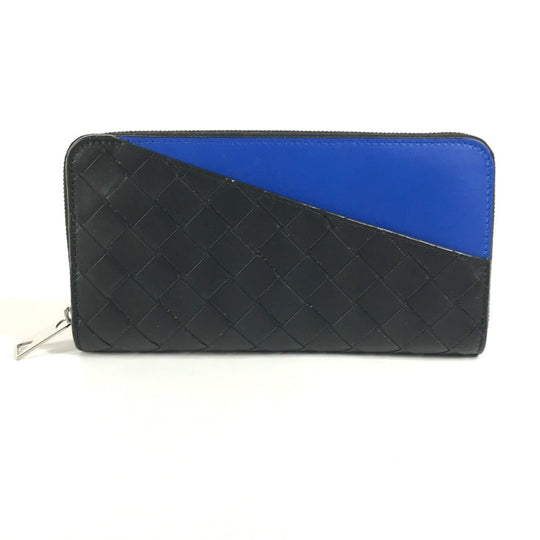 BOTTEGAVENETA Long Wallet Purse leather black By color INTRECCIATO mens Used Authentic