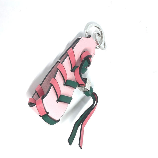 LOEWE key ring leather Pink x green logo anagram bicolor braided strap Women Used Authentic