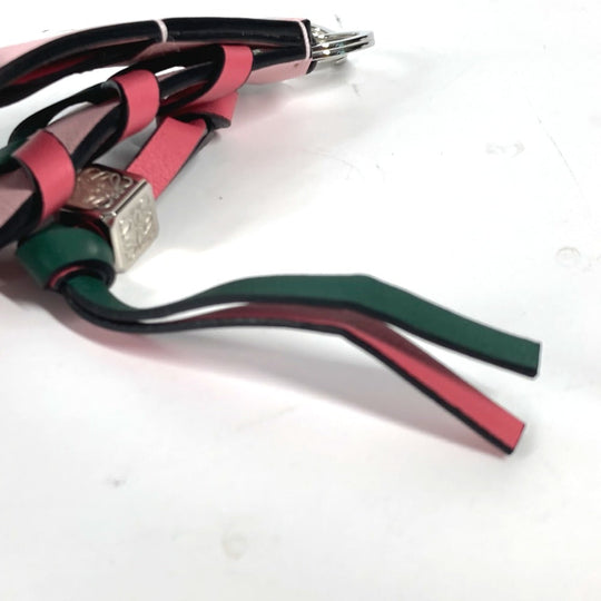 LOEWE key ring leather Pink x green logo anagram bicolor braided strap Women Used Authentic