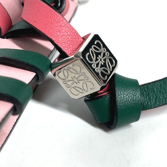 LOEWE key ring leather Pink x green logo anagram bicolor braided strap Women Used Authentic