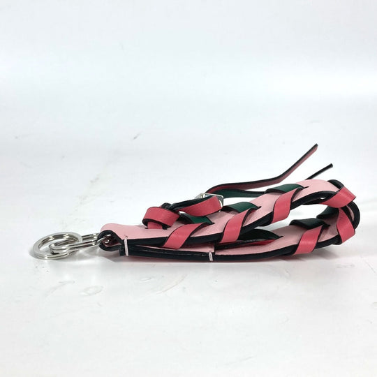 LOEWE key ring leather Pink x green logo anagram bicolor braided strap Women Used Authentic