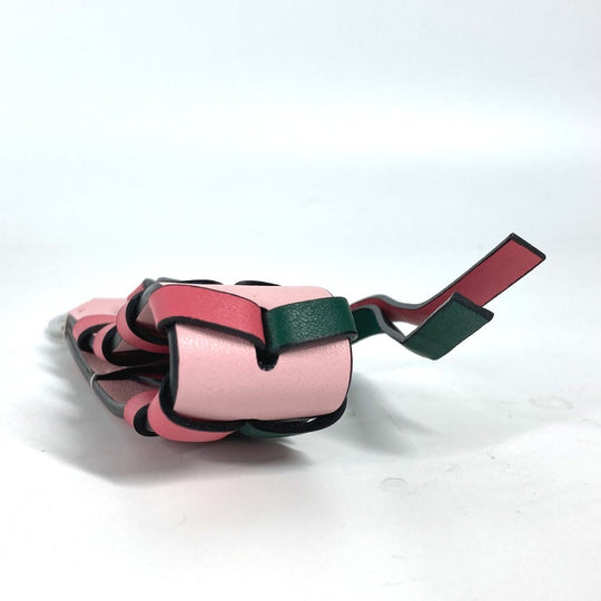 LOEWE key ring leather Pink x green logo anagram bicolor braided strap Women Used Authentic