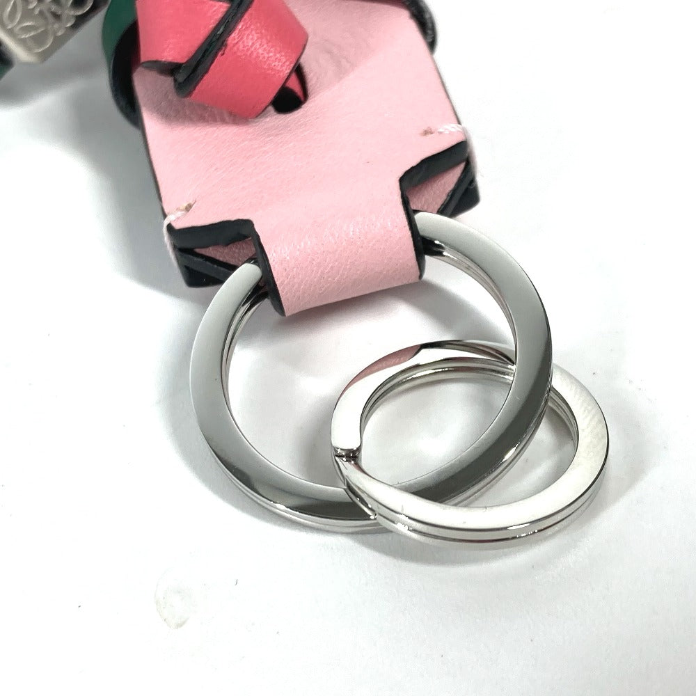 LOEWE key ring leather Pink x green logo anagram bicolor braided strap Women Used Authentic
