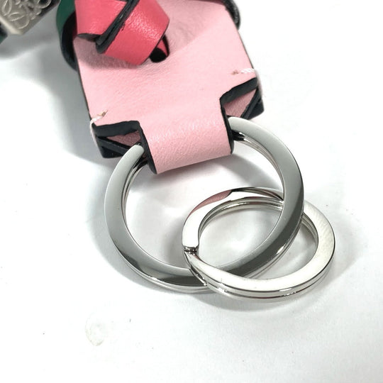 LOEWE key ring leather Pink x green logo anagram bicolor braided strap Women Used Authentic