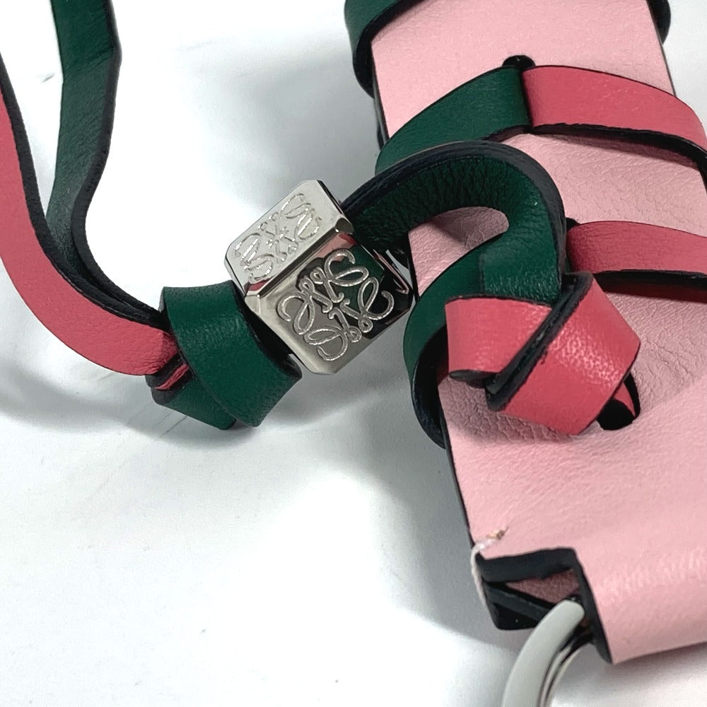LOEWE key ring leather Pink x green logo anagram bicolor braided strap Women Used Authentic