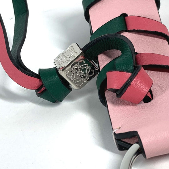 LOEWE key ring leather Pink x green logo anagram bicolor braided strap Women Used Authentic
