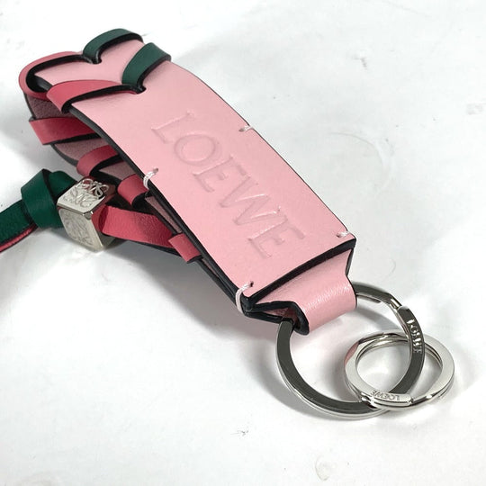 LOEWE key ring leather Pink x green logo anagram bicolor braided strap Women Used Authentic