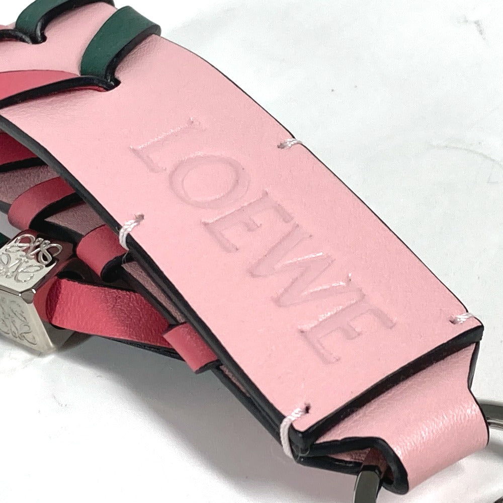 LOEWE key ring leather Pink x green logo anagram bicolor braided strap Women Used Authentic