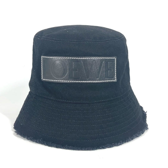 LOEWE hat K820HB1X20 cotton black stitch brim fringe edge logo leather patch leather tag Women 57 Used Authentic