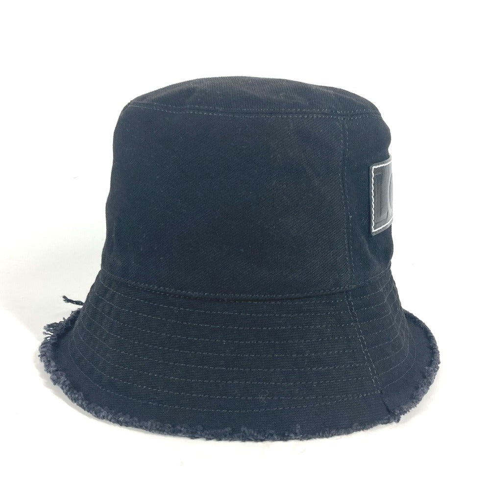 LOEWE hat K820HB1X20 cotton black stitch brim fringe edge logo leather patch leather tag Women 57 Used Authentic