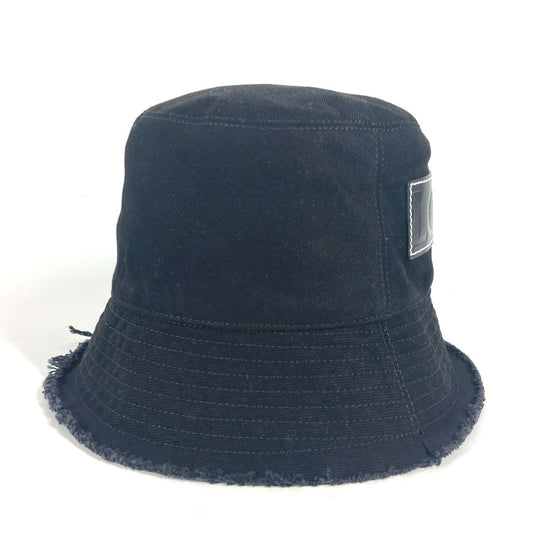 LOEWE hat K820HB1X20 cotton black stitch brim fringe edge logo leather patch leather tag Women 57 Used Authentic