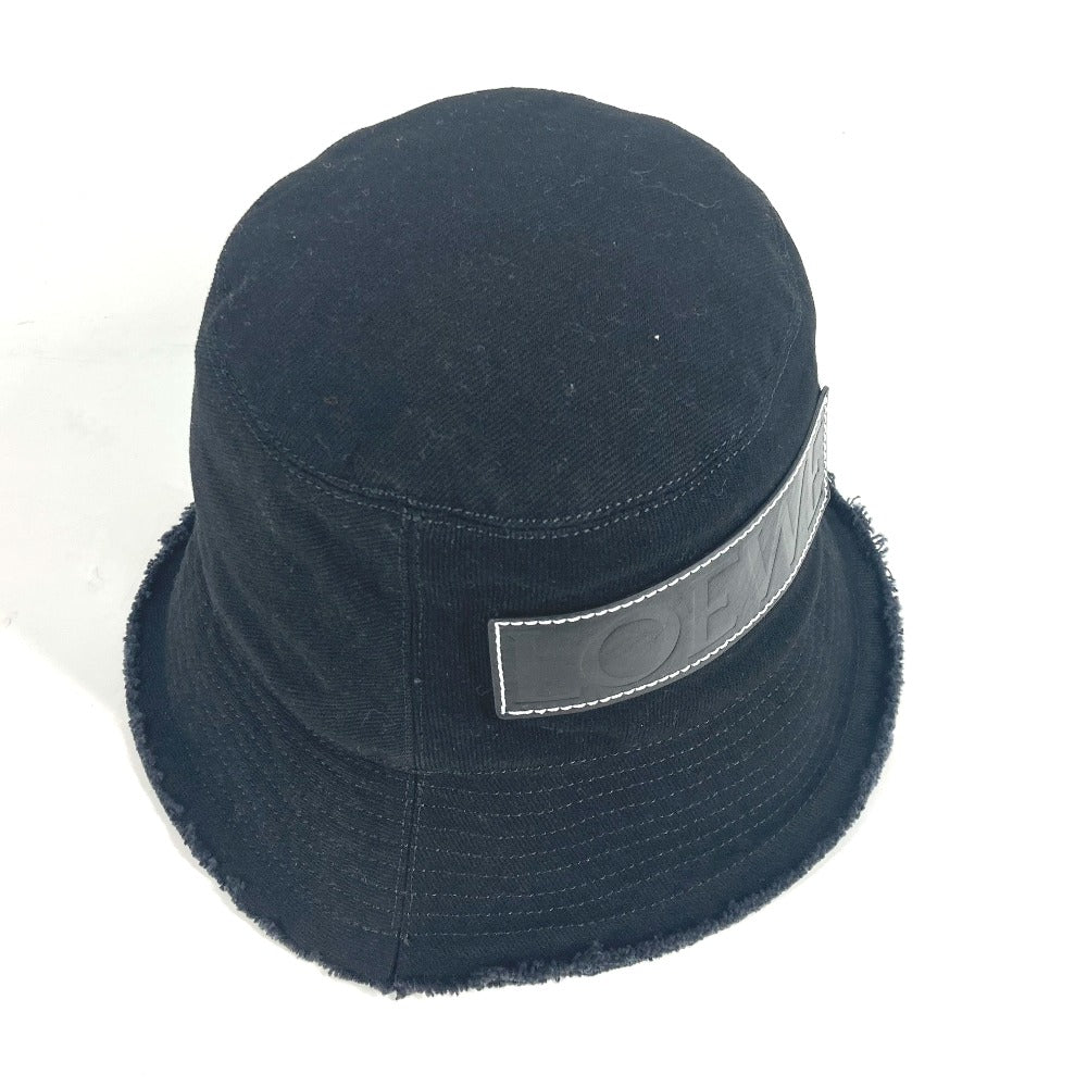 LOEWE hat K820HB1X20 cotton black stitch brim fringe edge logo leather patch leather tag Women 57 Used Authentic