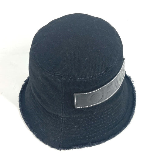 LOEWE hat K820HB1X20 cotton black stitch brim fringe edge logo leather patch leather tag Women 57 Used Authentic