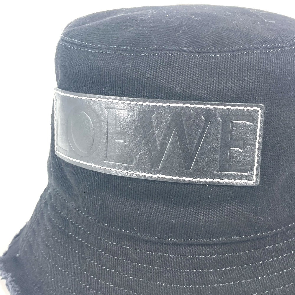 LOEWE hat K820HB1X20 cotton black stitch brim fringe edge logo leather patch leather tag Women 57 Used Authentic