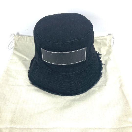 LOEWE hat K820HB1X20 cotton black stitch brim fringe edge logo leather patch leather tag Women 57 Used Authentic